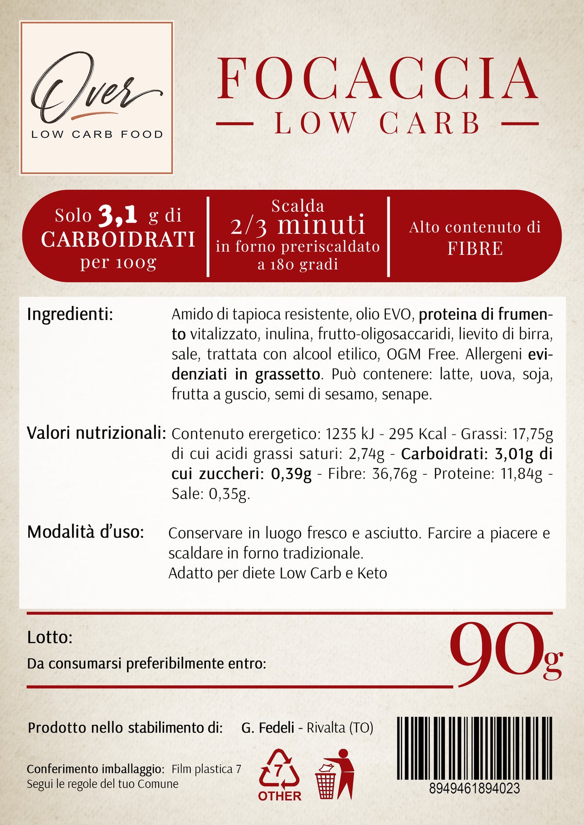 Focaccia Low Carb - 90g