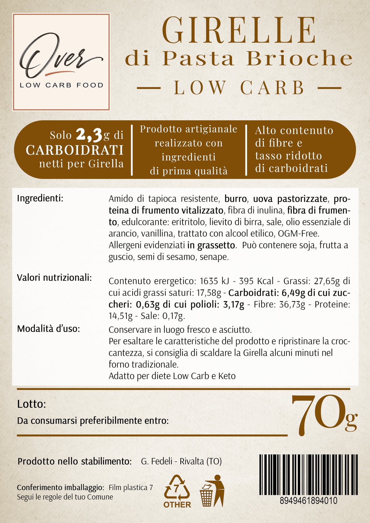 Girella Low Carb di Pasta Brioche - 70g