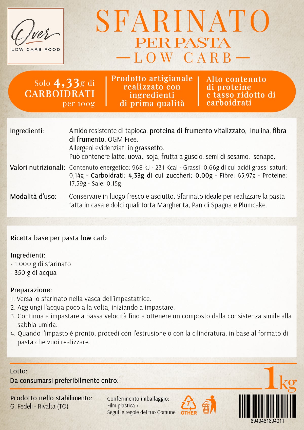 SFARINATO LOW CARB PER PASTA - 1000 g