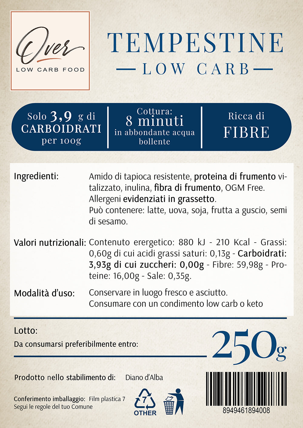 Pastina low carb - Etichetta