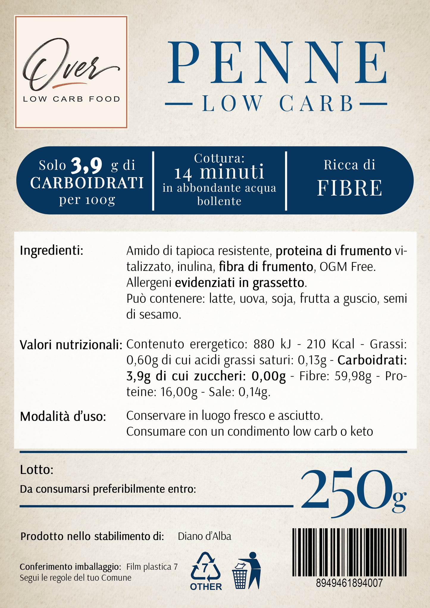 PENNE Low Carb Artigianali - 250g