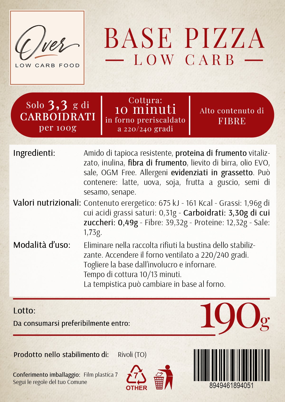 Low Carb Pizza Base - 190g