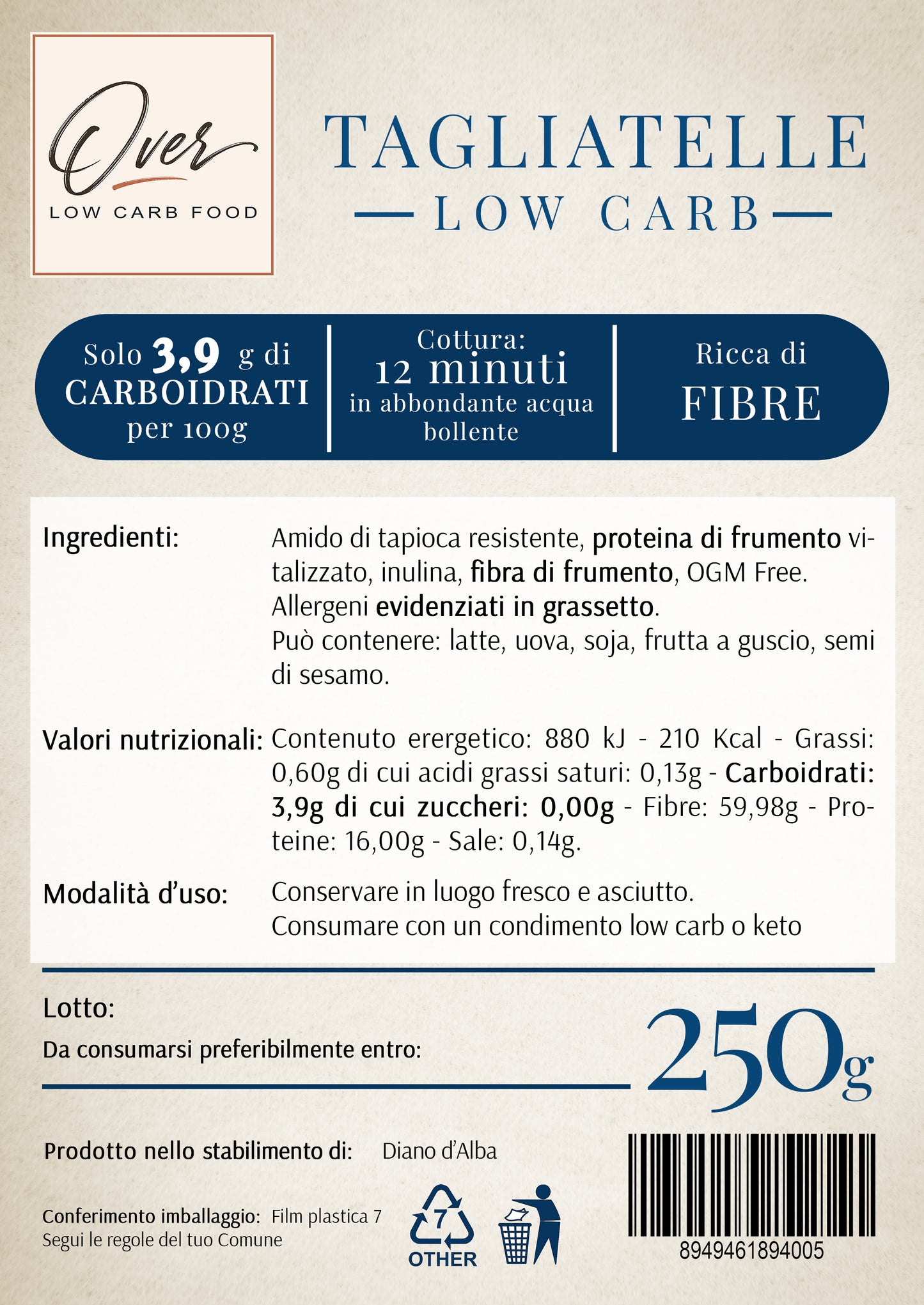 TAGLIATELLE Low Carb Artigianali - 250g